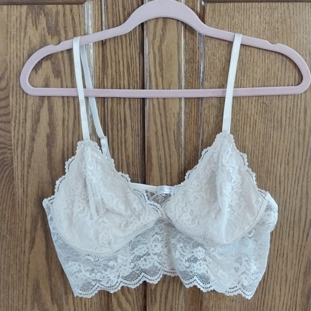 Avid Love NWT Bralette Lace Double-Layered Crop Top Size XL‎ Beige Adj Straps